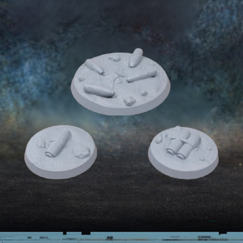 IED Marker Bases – zestaw 3 podstawek z ładunkami IED w skalach 25mm i 40mm, żywica, druk 3D, Patrick Miniatures
