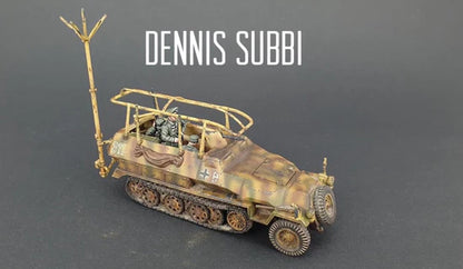 SdKfz 251/3 – pomalowany model 28mm Dennis Subbi, kamuflaż trójkolorowy z anteną Rahmen i Stern, 280039