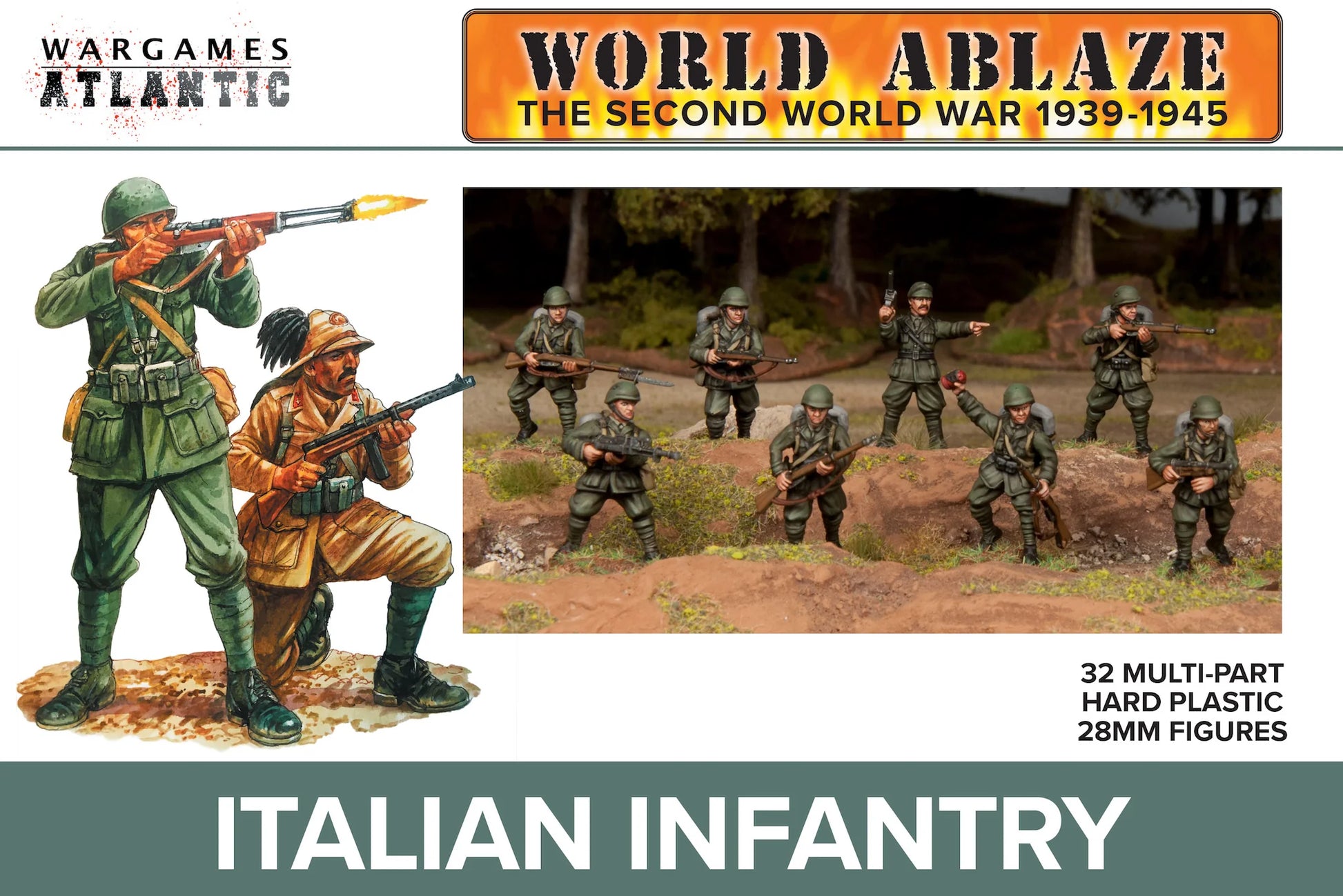 Italian Infantry pudełko Bolt Action Wargames Atlantic WAAWA003 – 32 figurki plastik 28mm
