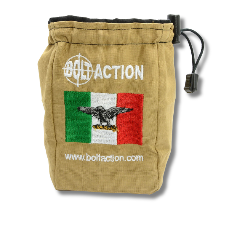 Italian Army Dice Bag WGB-BAG-10 – piaskowy worek na kości Bolt Action z haftowaną flagą Włoch i orzełkiem, oficjalny produkt Warlord Games
