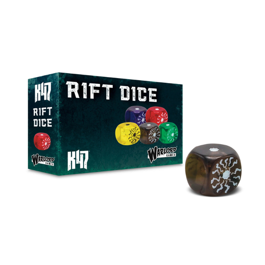 Konflikt '47 Rift Dice Grey – pudełko z 12 szarymi kośćmi Rift z grawerem Rift-tech, Warlord Games
