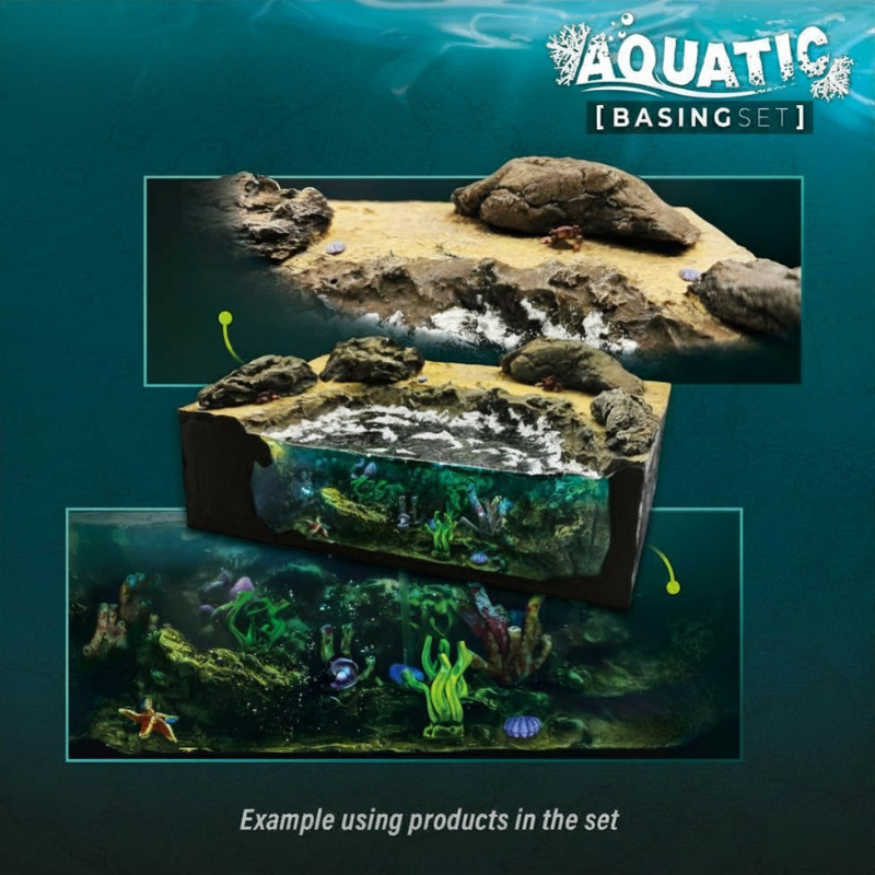 Green Stuff World Basing Set Aquatic 11641 - przykład gotowej dioramy wodnej z żywicy epoksydowej z koralami i roślinami morskimi - Green Stuff World
