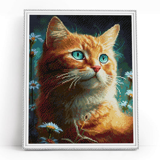 Mozaika diamentowa 5D Rudy Kot 40×50 cm Värvikas LG337e – ukończony obraz w białej ramce
