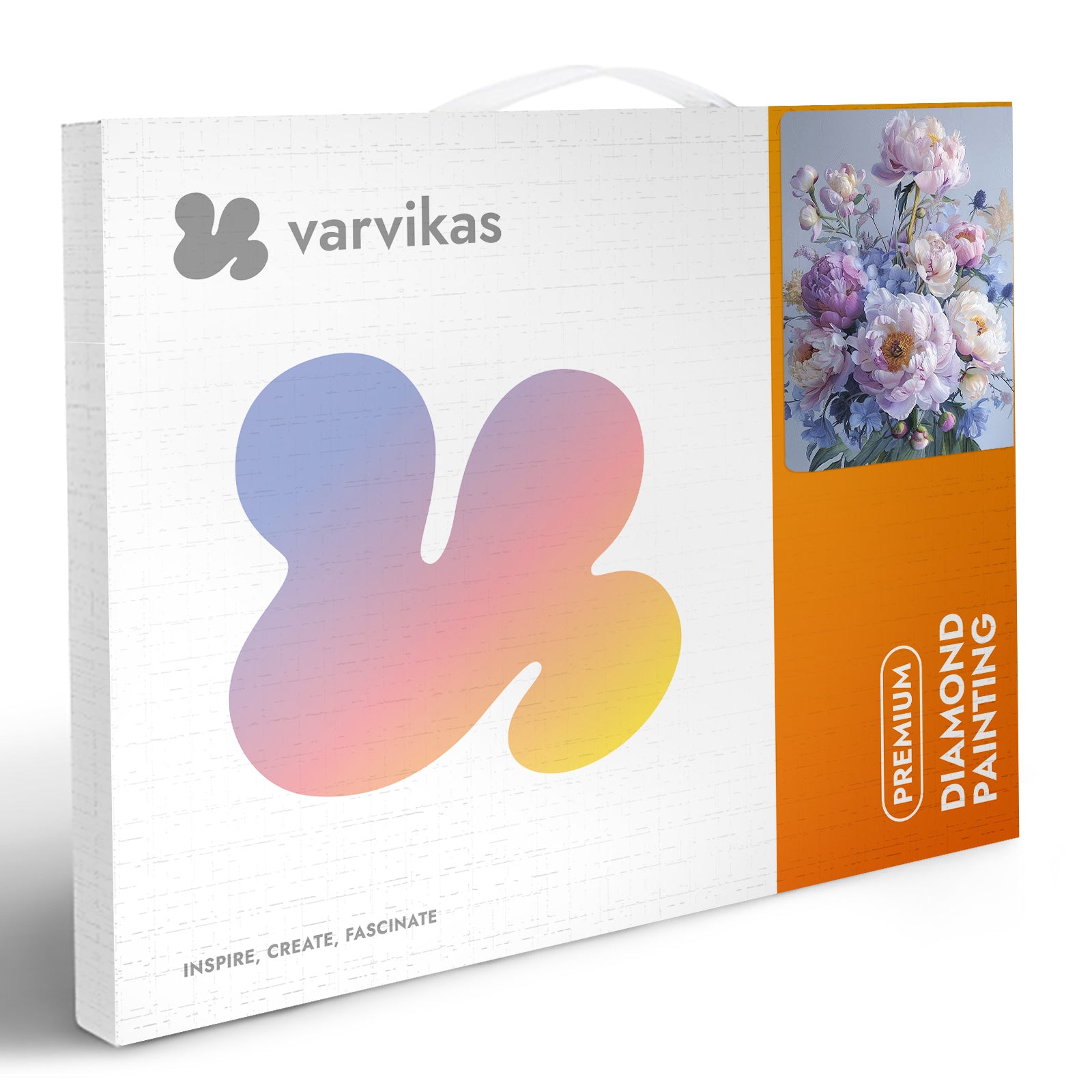 Mozaika diamentowa 5D Sny o Piwoniach 40×50 cm Värvikas LG355e – pudełko zestawu mozaiki diamentowej, opakowanie z grafiką piwonii
