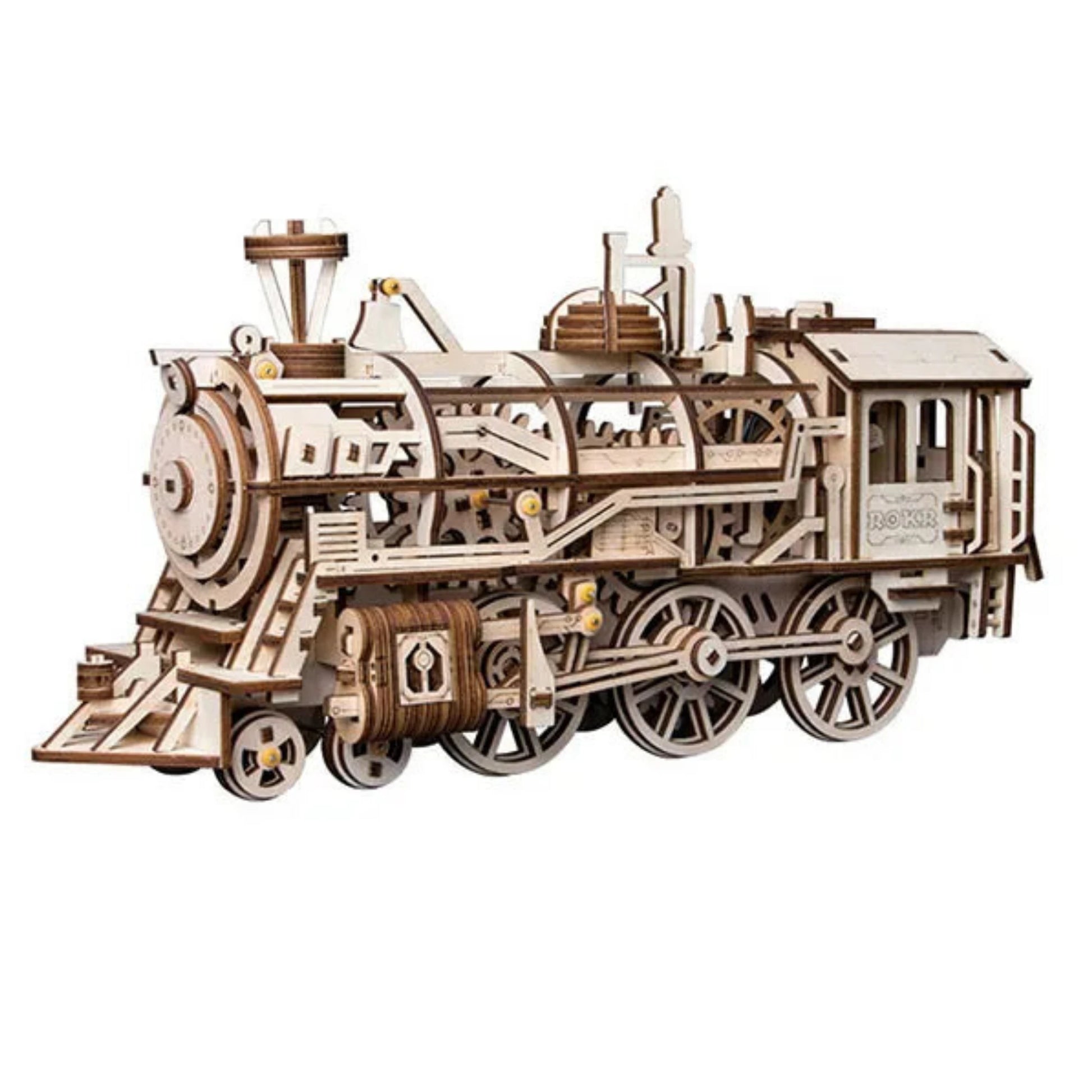 Lokomotywa Parowa ROKR LK701 – gotowy model na czarnym tle z wymiarami: 37 x 12 x 18,5 cm, widok z boku z widocznym mechanizmem zębatkowym i dużymi kołami