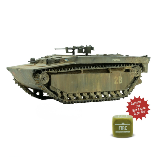 LVT-4 Buffalo Amtrac 1/56 - pomalowany model z karabinem maszynowym, numer P 207424, gąsienice amfibijne, kość Fire, Bolt Action
