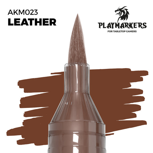 Leather AKM023 AK Interactive Playmarker końcówka pędzelkowa z próbką koloru - ciepły brązowy marker akrylowy do malowania skórzanych elementów figurek tabletop - AK Interactive
