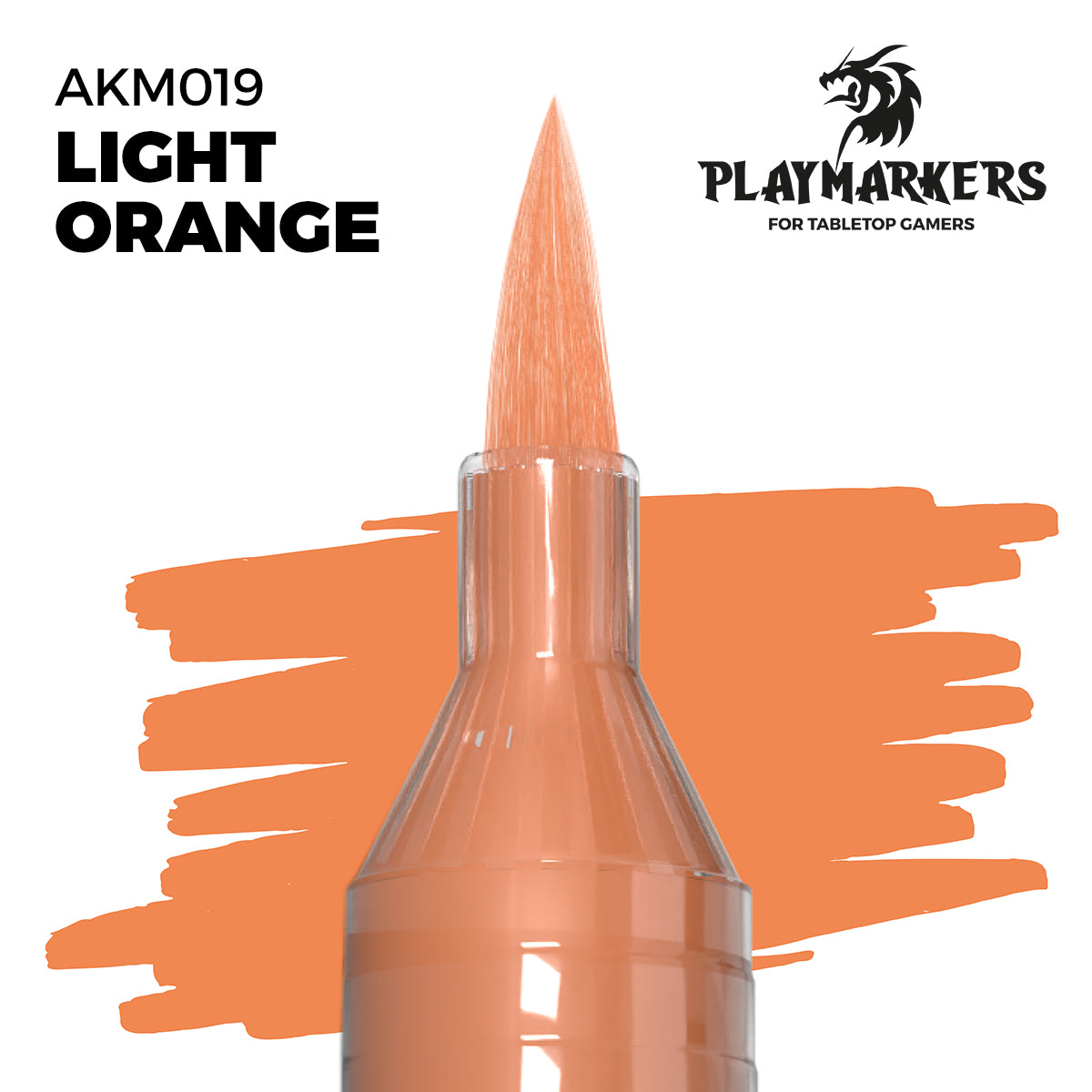 Light Orange AKM019 AK Interactive Playmarker końcówka pędzelkowa z próbką koloru - ciepły jasny pomarańcz marker akrylowy do malowania figurek tabletop - AK Interactive
