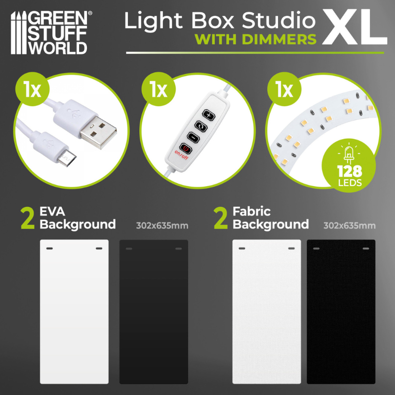 Lightbox Studio XL 3584 – Green Stuff World – fotografowanie figurki Warhammer smartfonem w składanym studio LED 31x31x30cm