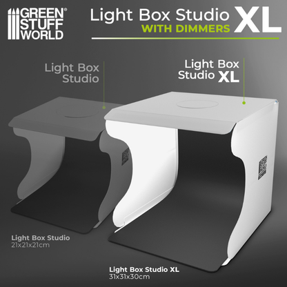 Lightbox Studio XL 3584 – Green Stuff World – studio z czarnym tłem i figurką Warhammer, widok z boku