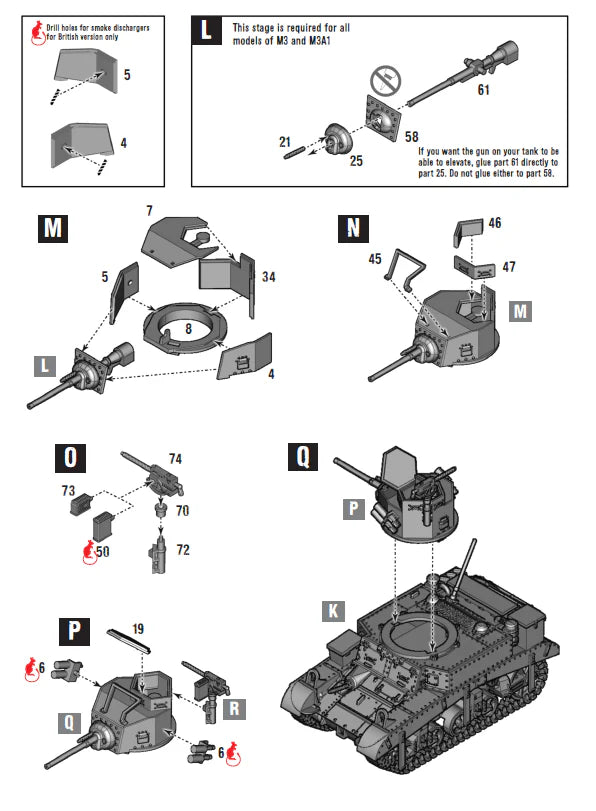 Instrukcja montażu M3 Stuart strona 3 - opcje wież i działa