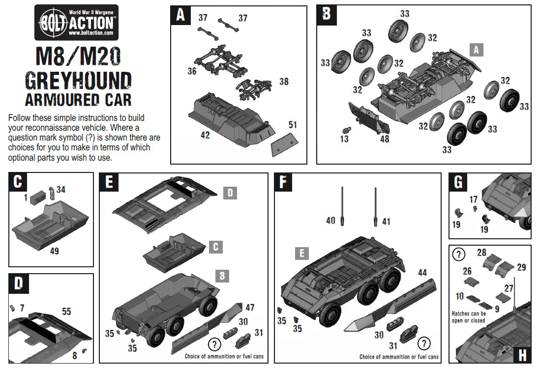 Warlord Games M8/M20 Greyhound Scout Car – instrukcja montażu pojazdu strona 1, Bolt Action
