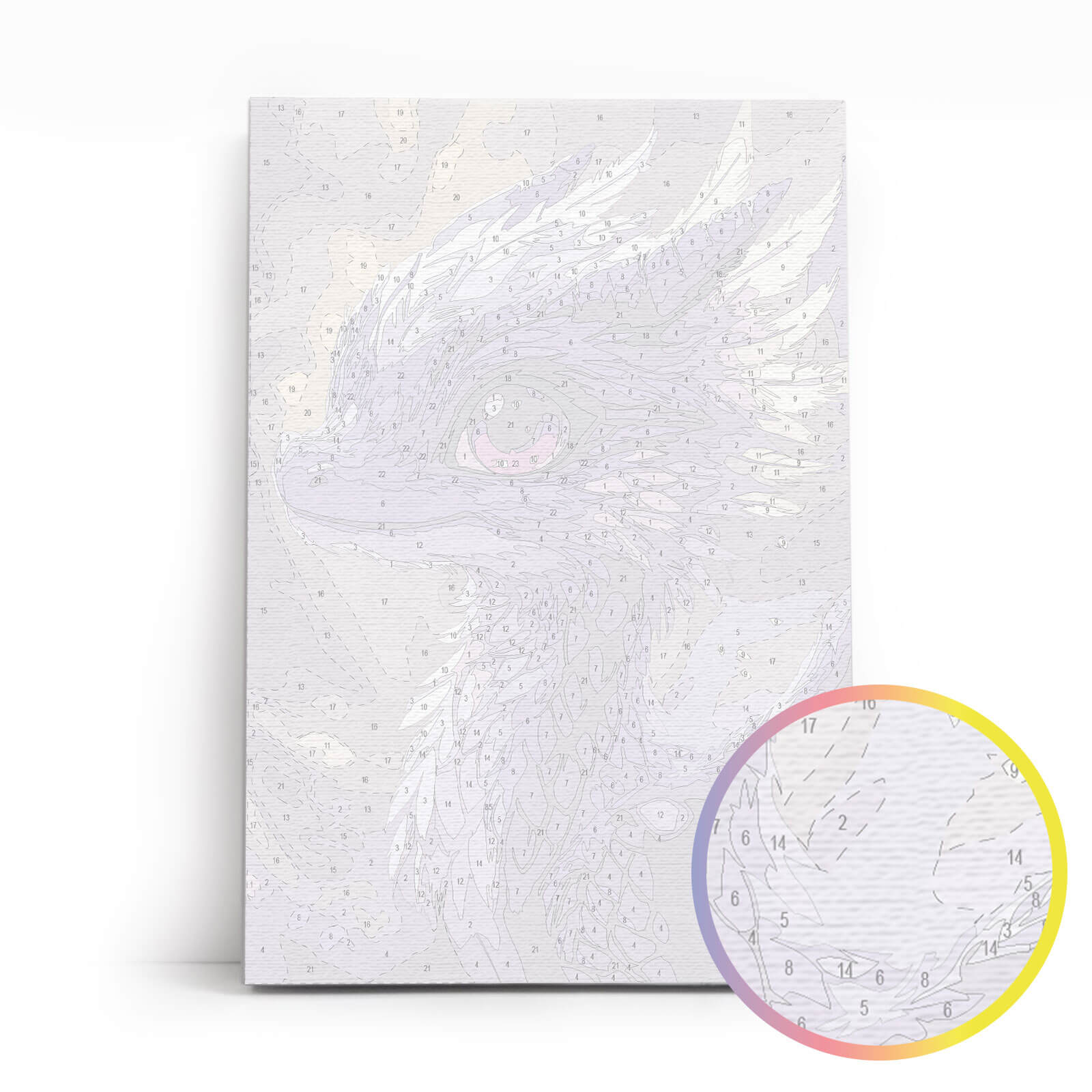 Indygo Dragon MC1159e - płótno lniane z ponumerowanymi konturami zbliżenie - malowanie po numerach 20x30 cm Värvikas
