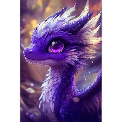 Indygo Dragon MC1159e - wzór referencyjny malowanie po numerach 20x30 cm fioletowy smok duże oko pióra fantasy anime - Värvikas Premium
