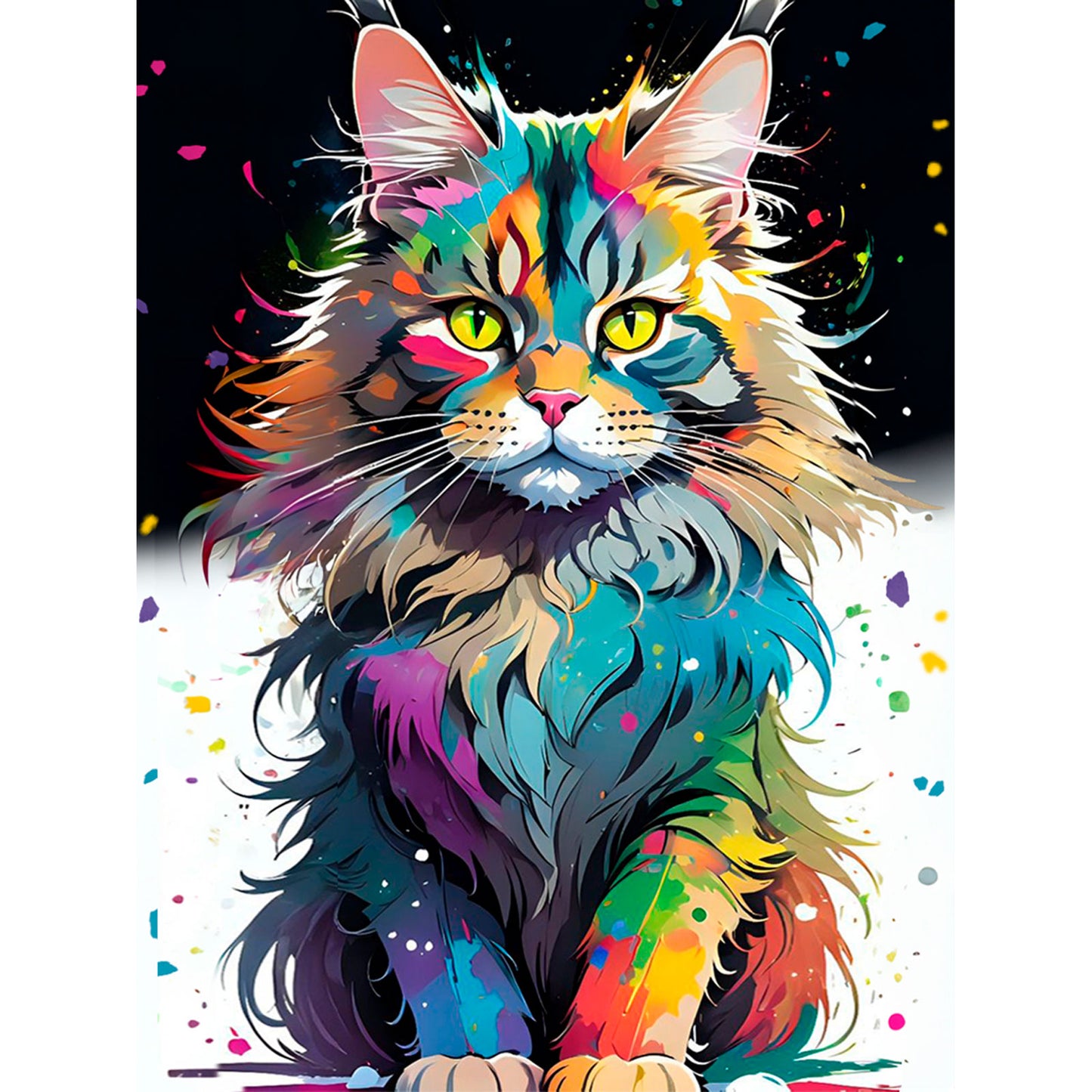 Jasny Maine Coon ME1169e - wzór referencyjny malowanie po numerach 30x40 cm kolorowy kot pop-art eksplozja kolorów - Värvikas Premium
