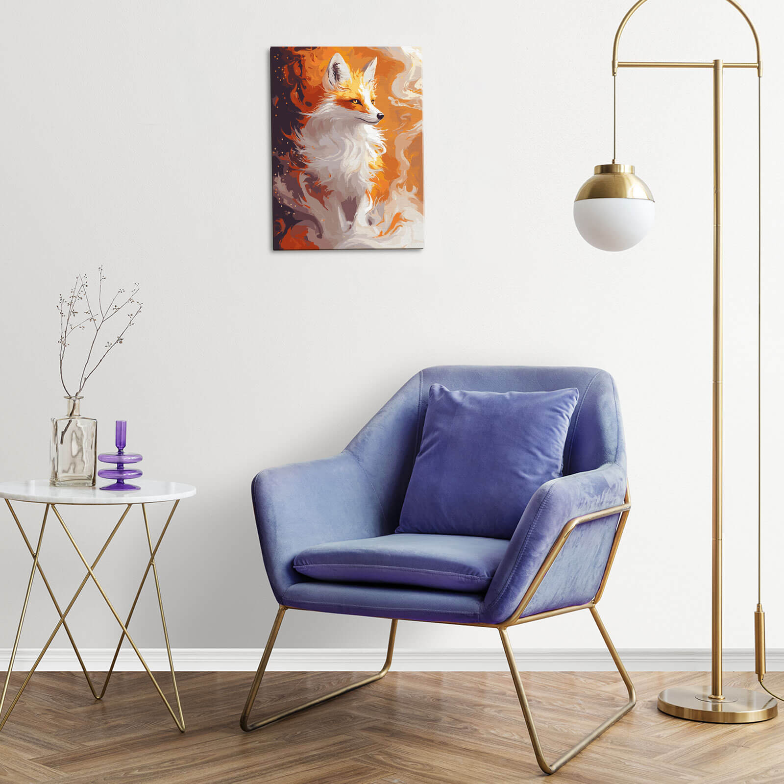 Spojrzenie Żaru ME1189e - obraz malowanie po numerach 30x40 cm powieszony na ścianie w salonie - Värvikas Premium
