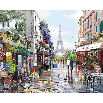 Paryż Wiosną MG2206e - gotowy obraz malowanie po numerach 40x50 cm paryska uliczka Wieża Eiffla - Värvikas Premium