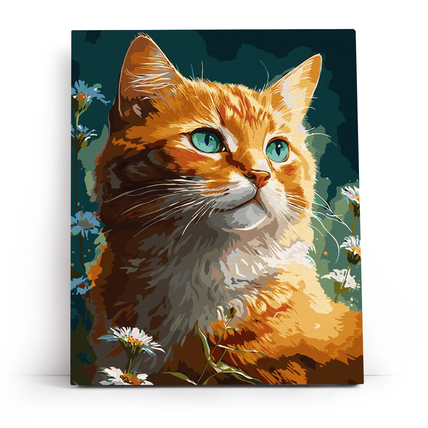 Rudy Kot MG2475e - ukończony obraz akrylowy na płótnie 40x50 cm rudy kot wśród stokrotek - Värvikas