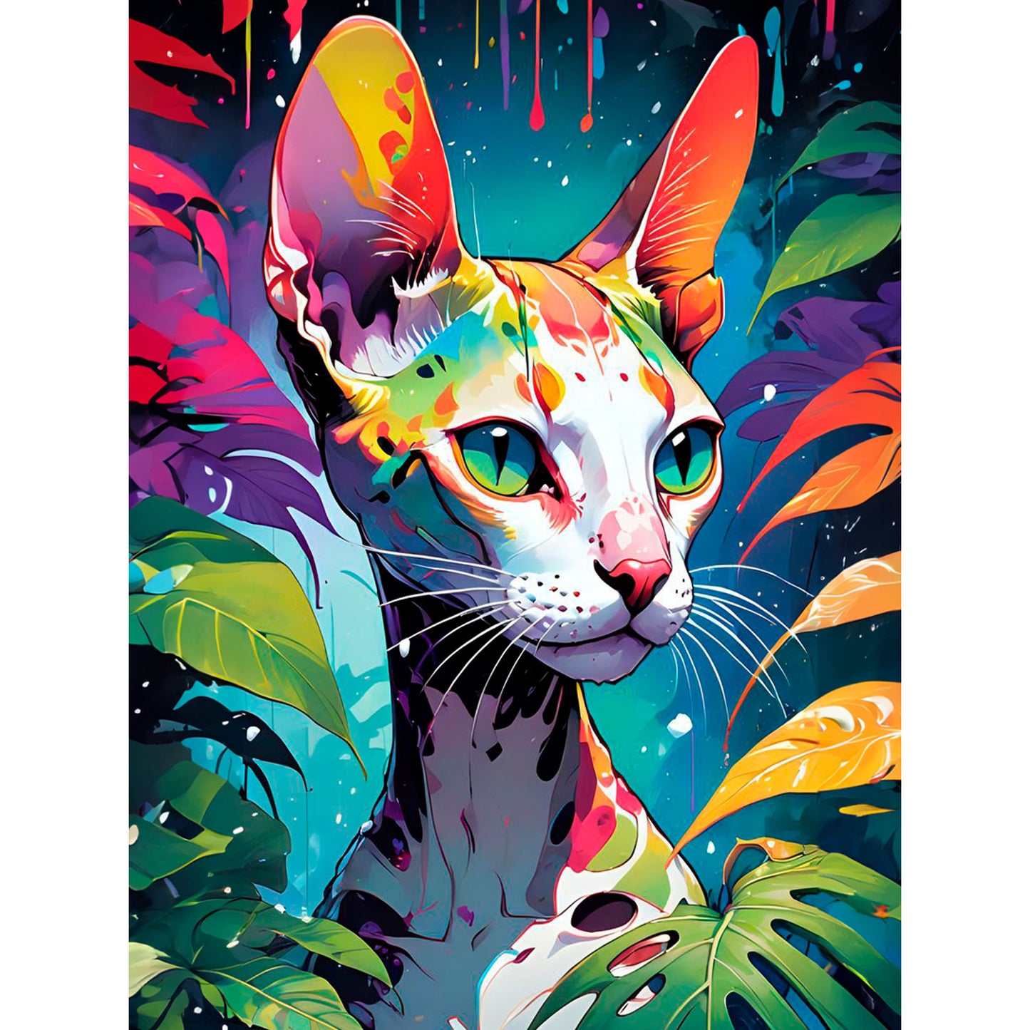 Tropikalny Sfinks MG2493e - wzór referencyjny malowanie po numerach 40x50 cm sfinks dżungla pop-art kolorowy - Värvikas Premium
