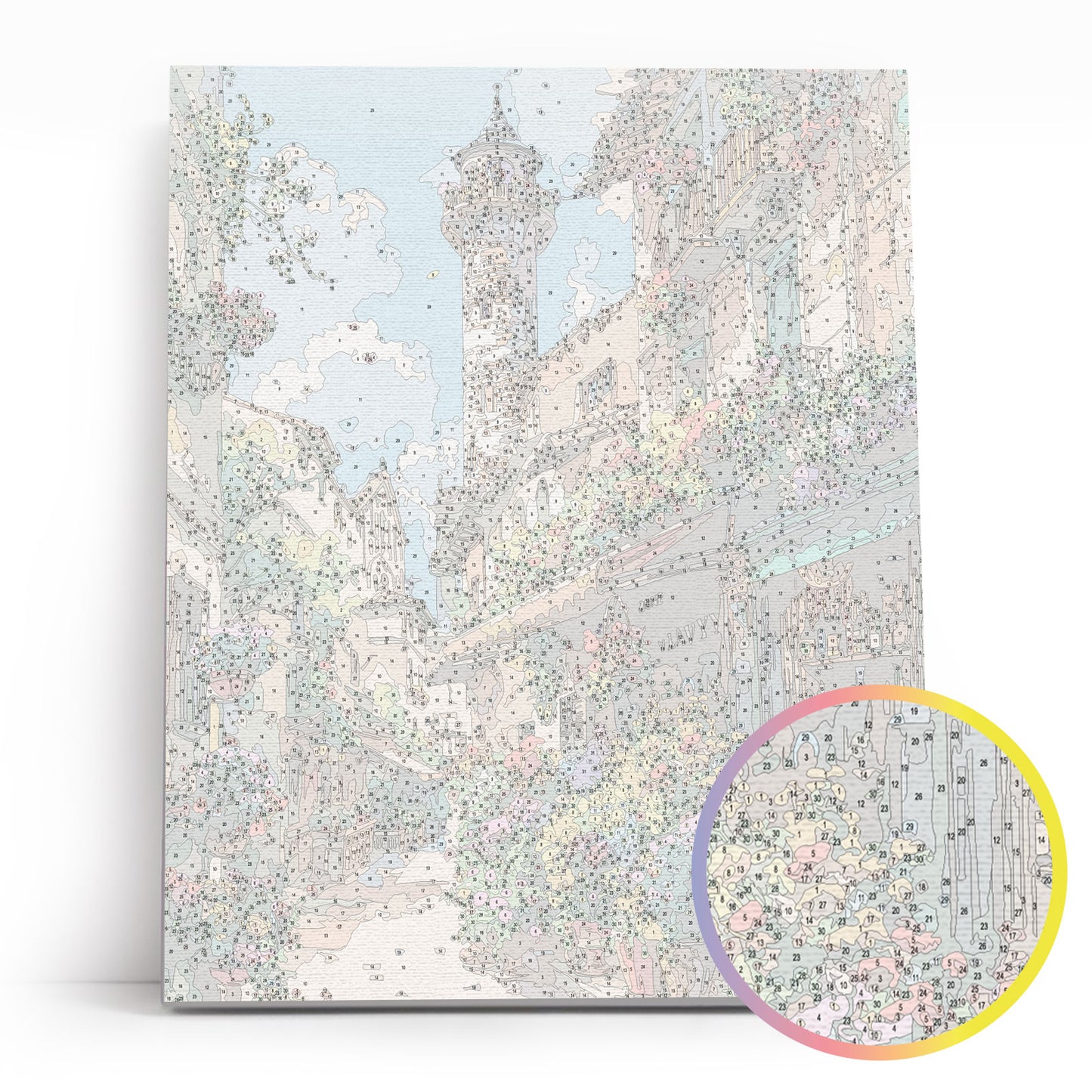 Kwitnąca Ulica MG2509e - płótno lniane z ponumerowanymi konturami zbliżenie - malowanie po numerach 40x50 cm Värvikas
