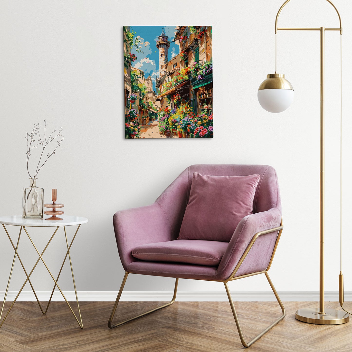 Kwitnąca Ulica MG2509e - obraz malowanie po numerach 40x50 cm powieszony na ścianie w salonie - Värvikas Premium
