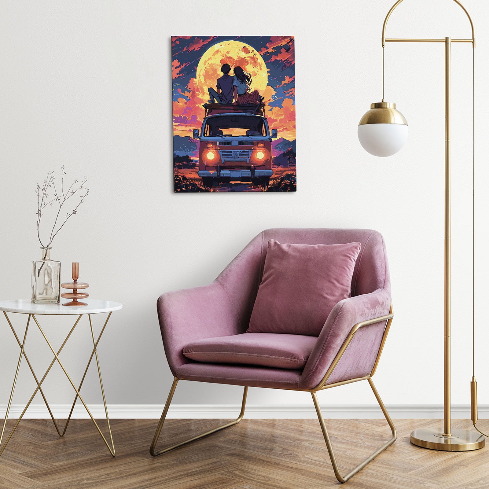 Pod Pełnią Księżyca MG2510e - obraz malowanie po numerach 40x50 cm powieszony na ścianie w salonie - Värvikas Premium
