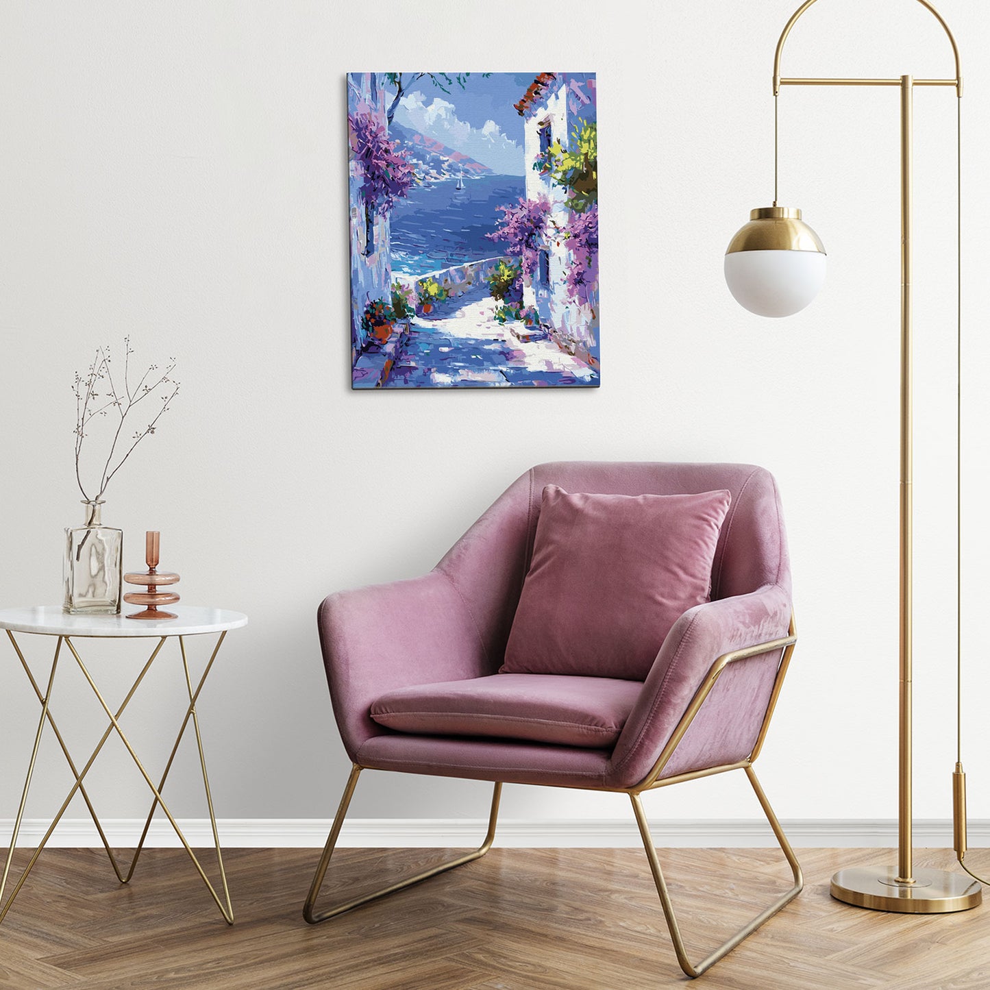 Śródziemnomorski Sen MG2514e - obraz malowanie po numerach 40x50 cm powieszony na ścianie w salonie - Värvikas Premium
