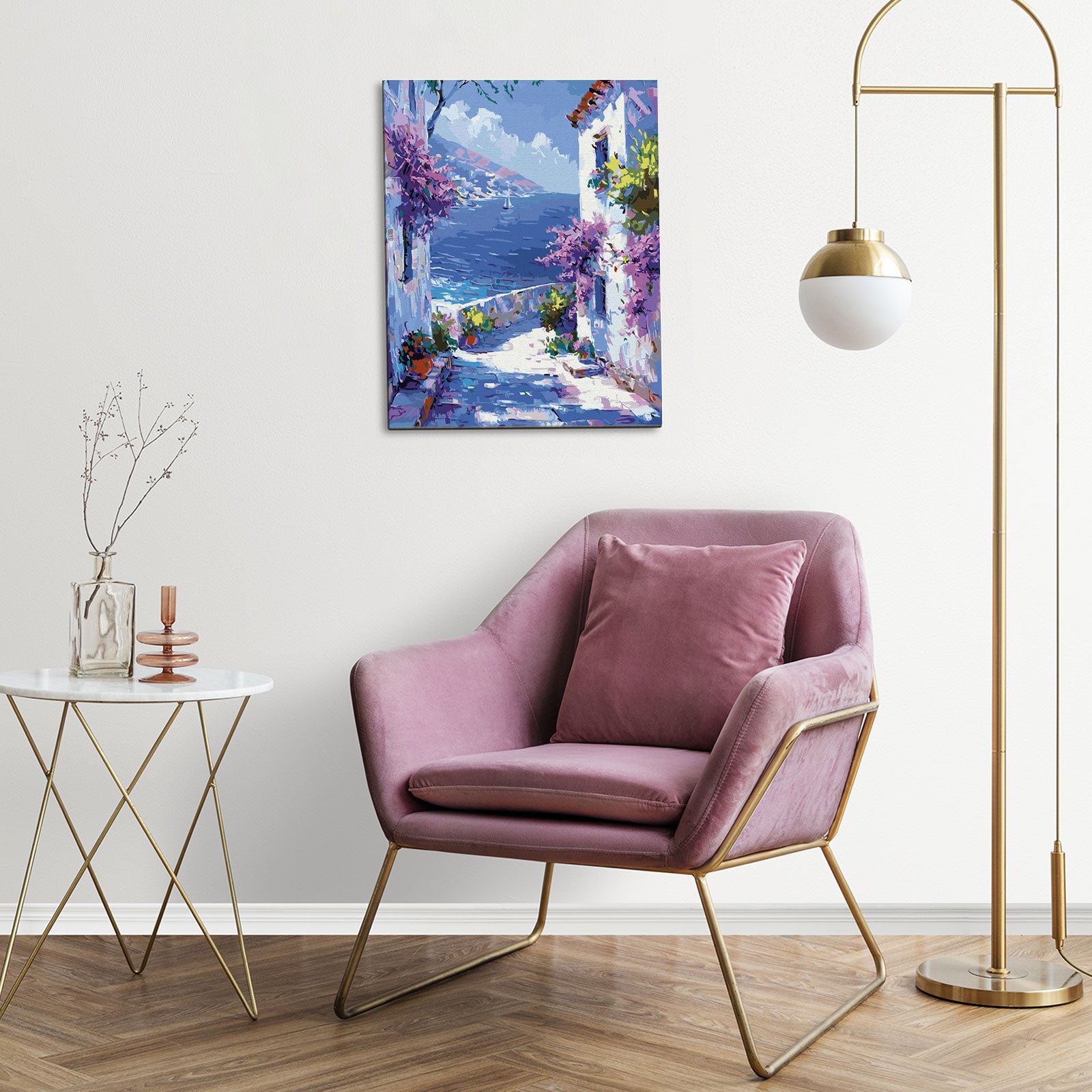 Śródziemnomorski Sen MG2514e - obraz malowanie po numerach 40x50 cm powieszony na ścianie w salonie - Värvikas Premium
