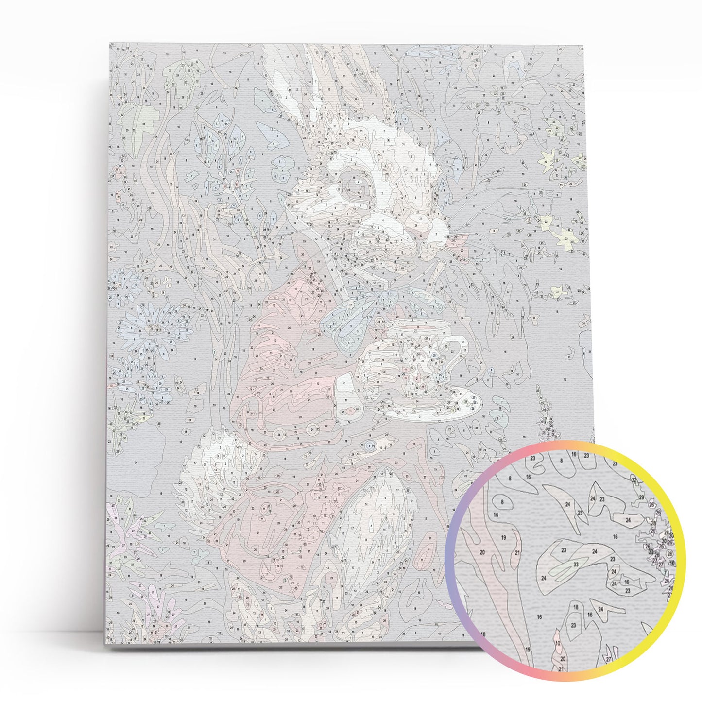 Królik w Krainie Czarów MG2517e - płótno lniane z ponumerowanymi konturami zbliżenie - malowanie po numerach 40x50 cm Värvikas
