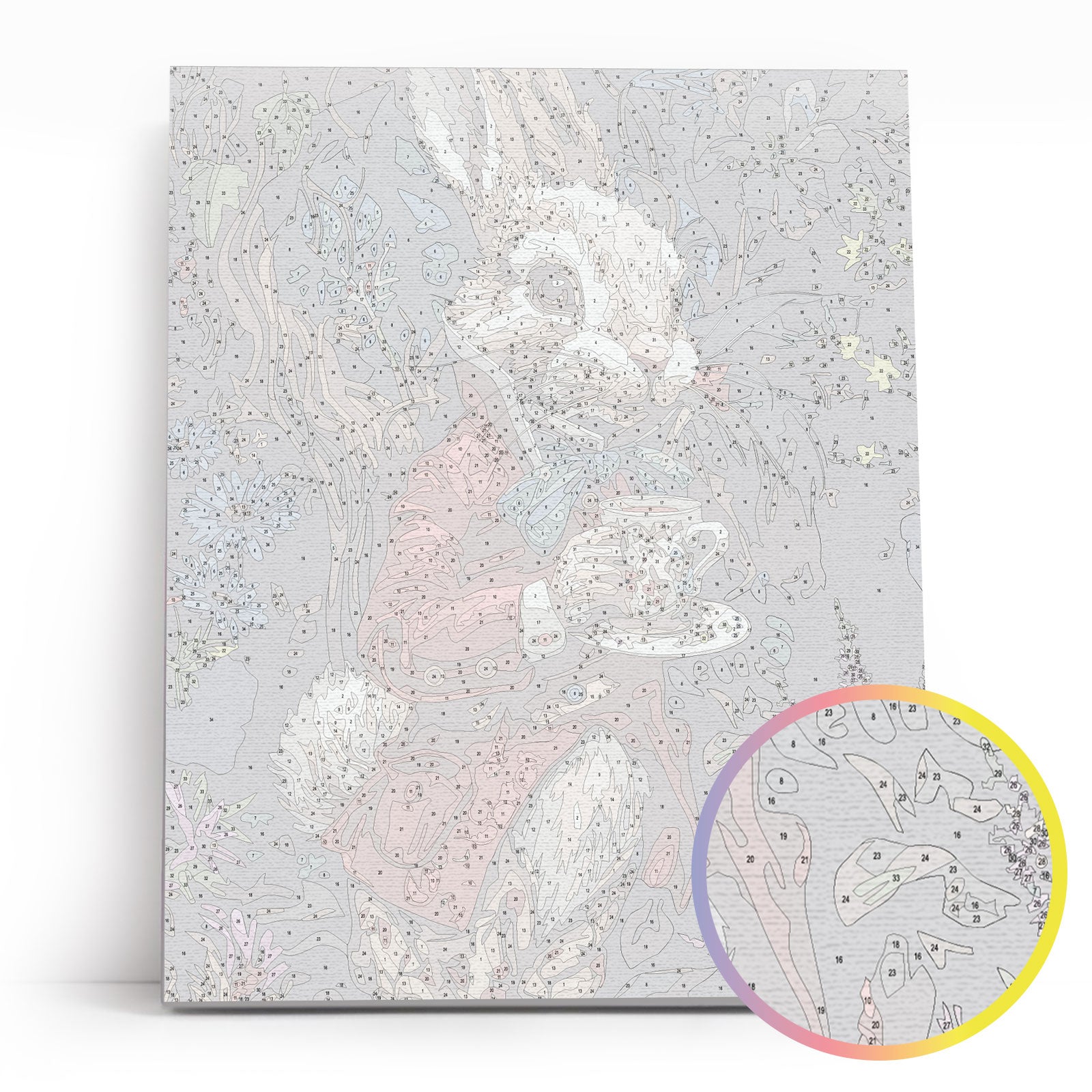 Królik w Krainie Czarów MG2517e - płótno lniane z ponumerowanymi konturami zbliżenie - malowanie po numerach 40x50 cm Värvikas
