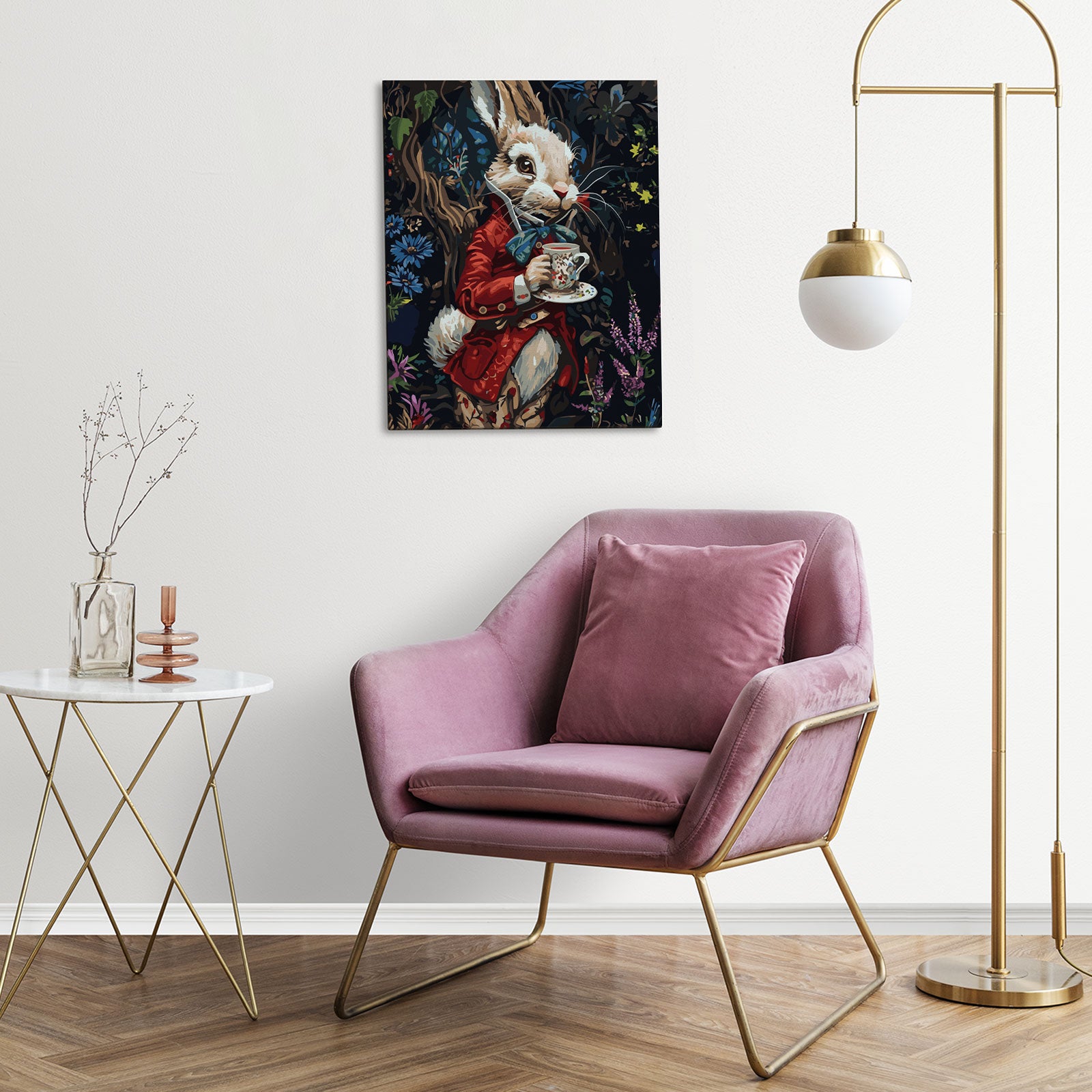 Królik w Krainie Czarów MG2517e - obraz malowanie po numerach 40x50 cm powieszony na ścianie w salonie - Värvikas Premium
