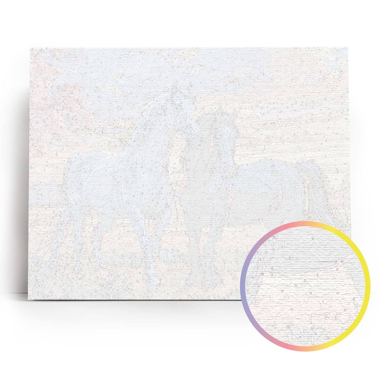 Ogierzy o Zachodzie Słońca MG2534e - płótno lniane z ponumerowanymi konturami zbliżenie - malowanie po numerach 40x50 cm Värvikas
