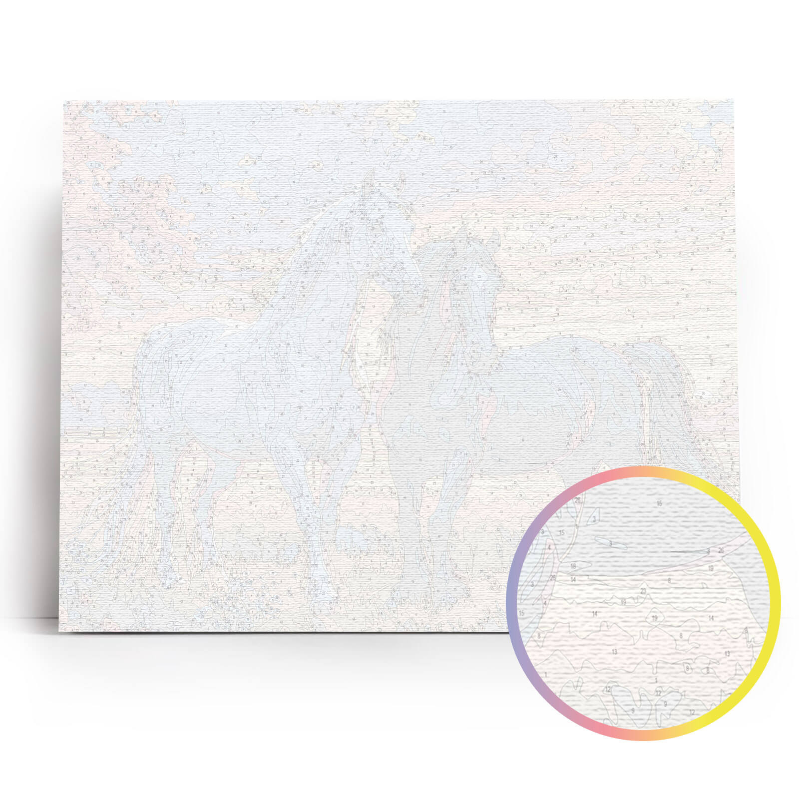Ogierzy o Zachodzie Słońca MG2534e - płótno lniane z ponumerowanymi konturami zbliżenie - malowanie po numerach 40x50 cm Värvikas
