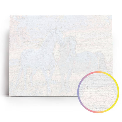 Ogierzy o Zachodzie Słońca MG2534e - płótno lniane z ponumerowanymi konturami zbliżenie - malowanie po numerach 40x50 cm Värvikas

