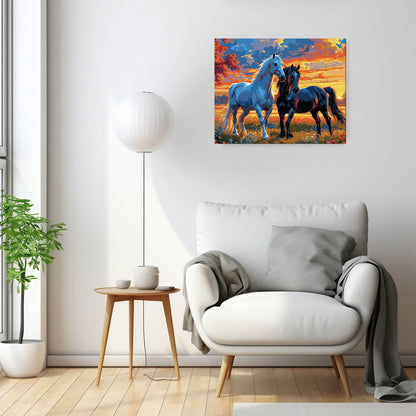 Ogierzy o Zachodzie Słońca MG2534e - obraz malowanie po numerach 40x50 cm powieszony na ścianie w salonie - Värvikas Premium
