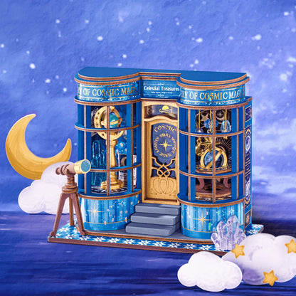 Sklep Astronomiczny Magic Astronomy Shop Rolife DS048 – zbliżenie na miniaturowy globus armillarny z księżycem i gwiazdami