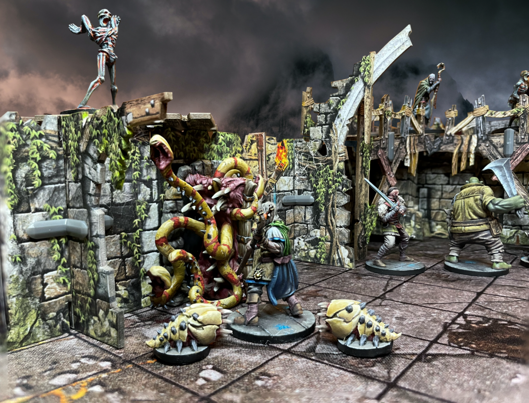 Maladum Oblivion's Maw – Poszukiwaczka walcząca z Cursed Portal wylewającym macki, Vestige i Wandering Beasts w tle

