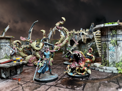 Maladum Oblivion's Maw – Poszukiwaczka walcząca z Cursed Portal wylewającym macki, Vestige i Wandering Beasts w tle
