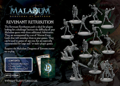 Maladum Revenant Retribution – tył pudełka z opisem zawartości i figurkami Battle Systems
