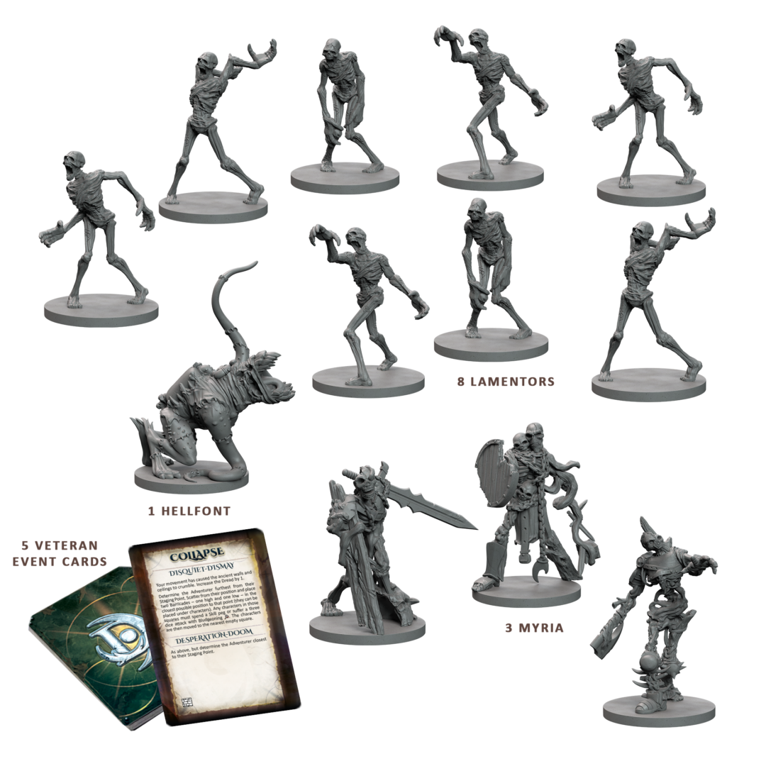 Maladum Revenant Retribution – 12 figurek: 8 Lamentorów, 1 Hellfont, 3 Myria oraz 5 Kart Wydarzeń Weterana
