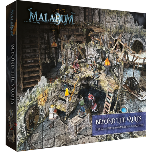 Maladum: Beyond the Vaults – pudełko dodatku do gry planszowej Battle Systems
