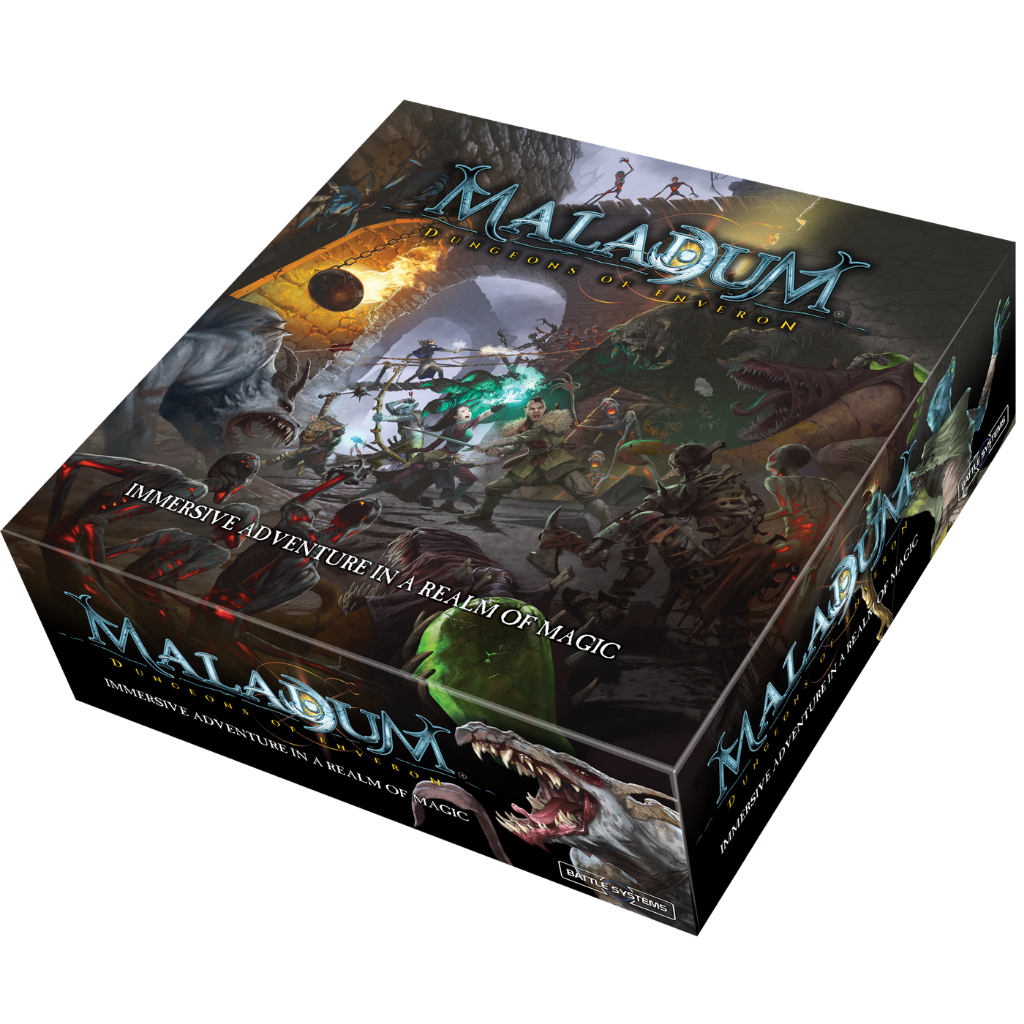 Maladum Dungeons of Enveron – pudełko zestawu startowego Battle Systems, widok z przodu
