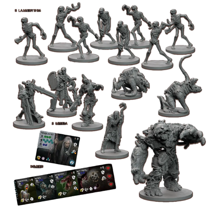 Maladum Dungeons of Enveron – elementy terenu: 8 pochodni, 4 skrzynie, 2 kufry, biurko, 2 stoły, 3 krzesła, studnia, 2 stojaki na broń, 4 dźwignie, 2 filary, 2 grobowce
