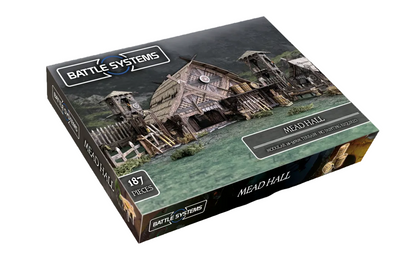 Mead Hall BSTFWE018 28-35mm Battle Systems - pudełko zestawu 187 elementów widok izometryczny ciemne tło
