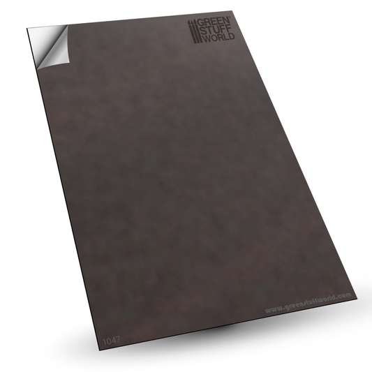 Metal Sheets for Magnets Green Stuff World – gumowa stalowa arkusz samoprzylepna A4 210x297mm, widok produktu z odklejonym rogiem backingu
