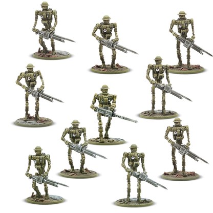 Mk I Automated Infantry – wypraska plastikowa z elementami do złożenia 10 figurek 28mm: nogi, tułowie, głowy, bronie MMG i HMG, Konflikt '47, Warlord Games 452010603
