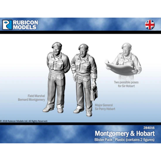 Montgomery & Hobart Rubicon Models – okładka blistra 284016, figurki Marszałka Montgomery i Generała Hobarta, 2 pozy Hobarta, 28mm