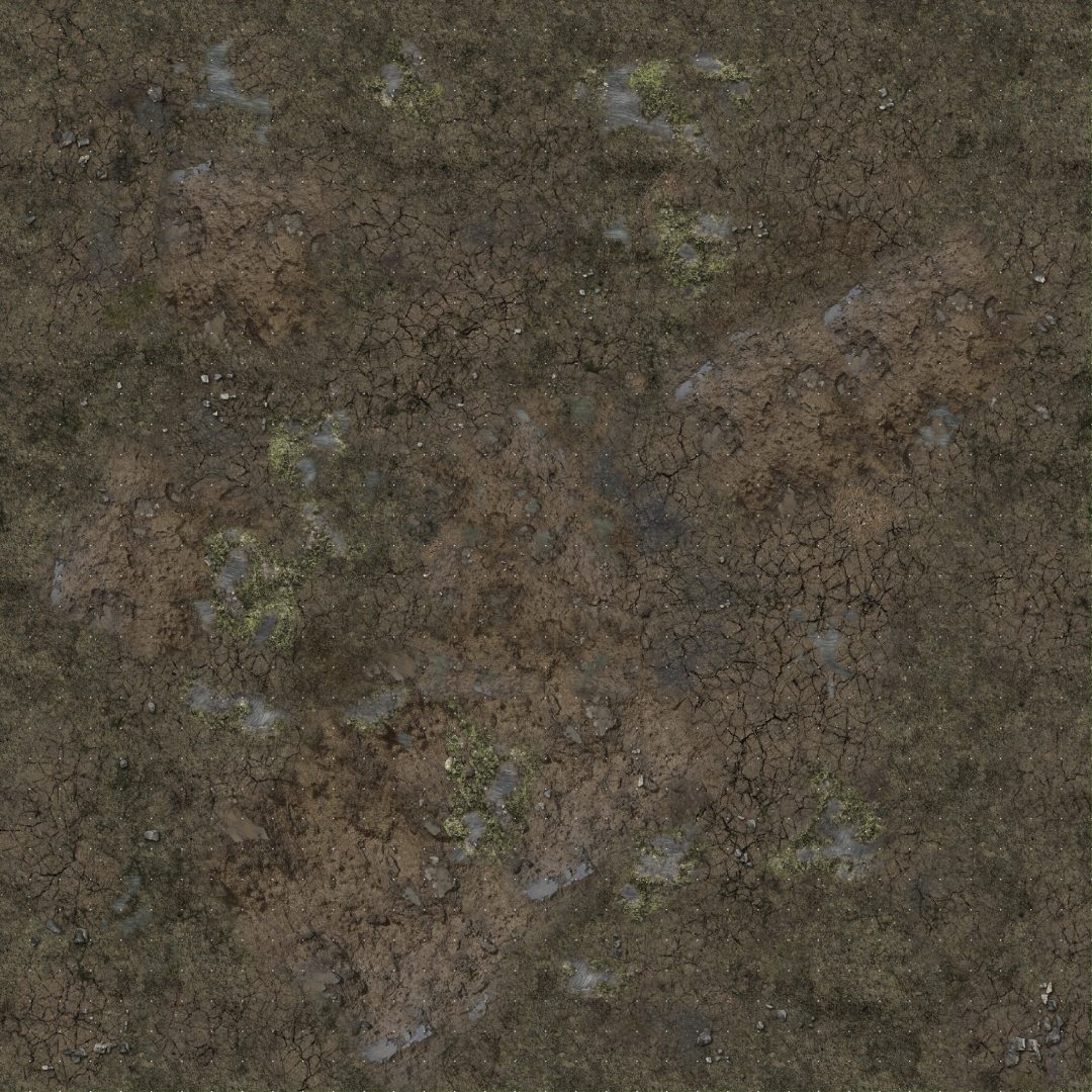 Muddy Streets – Mata do gry 2'x2' z gridem Mousepad Battle Systems – płaski widok błotnistej maty z siatką