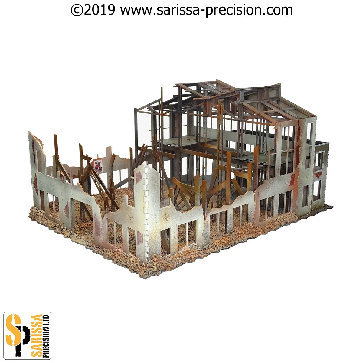 Stalingrad Scenery Set N178 28mm MDF - Zestaw Scenerii Stalingrad - pomalowana fabryka N176 widok tyłu zniszczone mury Sarissa Precision
