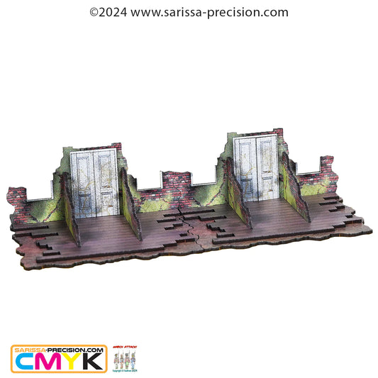 Destroyed City Ground Floors Straights x2 N469C 28mm MDF w kolorze - Zniszczone Mury Parteru - druk UV CMYK widok z tyłu Sarissa Precision
